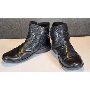 Cobb Hill New Balance Black Leather Ruched Ankle Boots CAG14BK Womens 8M